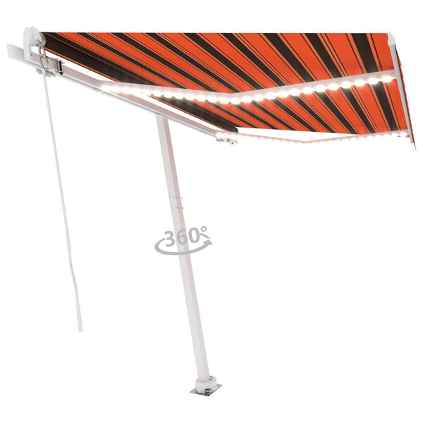 vidaXL Markis manuellt infällbar med LED 300x250 cm orange och brun