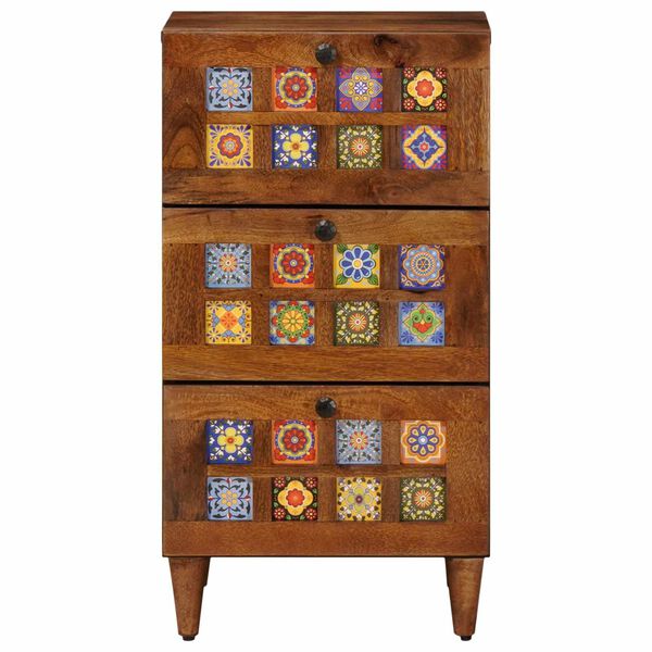 vidaXL Sideboard med l&aring;da Valn&ouml;t 40 x 33 x 75 cm Massivt mangotr&auml;