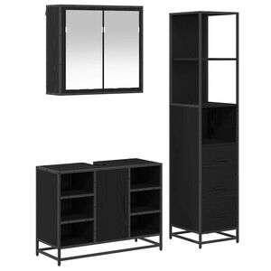 vidaXL Badrumsm&ouml;belset 3 st Svart Ek 80 x 33 x 60 cm Konstruerat tr&auml;