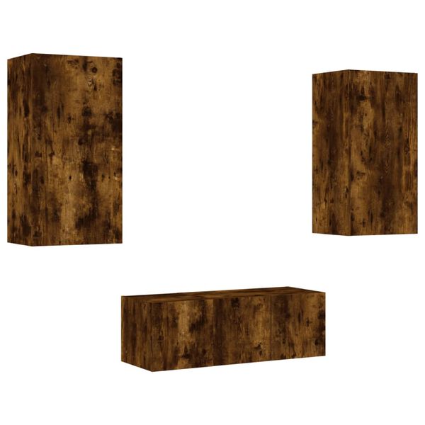 vidaXL Tv-b&auml;nk 4 delar LED r&ouml;kf&auml;rgad ek konstruerat tr&auml;