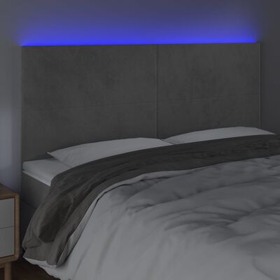 vidaXL Sänggavel LED ljusgrå 200x5x118/128 cm sammet