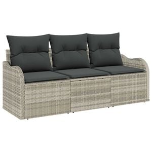 vidaXL Tr&auml;dg&aring;rdsoffset med lagring 3 pcs Ljusgr&aring; Poly rattan