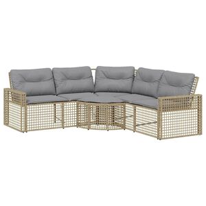 vidaXL Tr&auml;dg&aring;rdssoffa med dynor och pall L-formad beige konstrotting