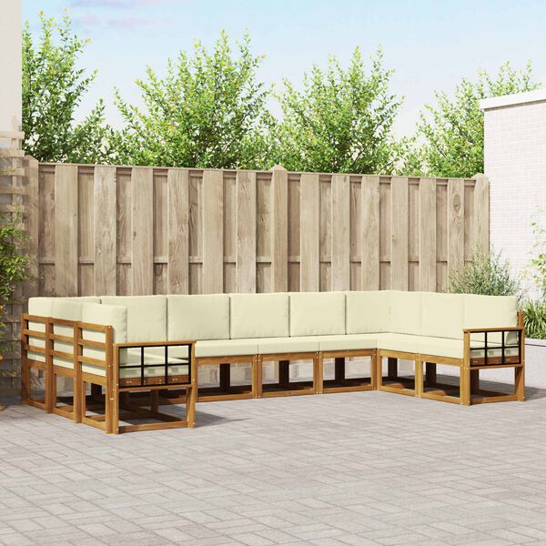 vidaXL Utomhussoffset med kudde 10 pcs Naturlig och Gr&auml;dde