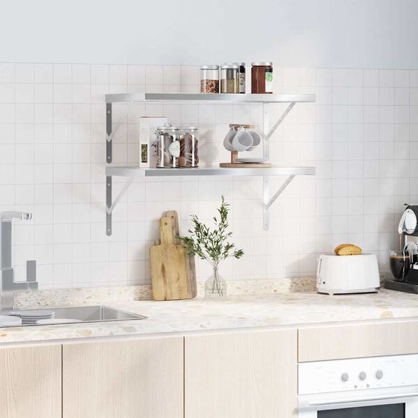 vidaXL V&auml;gghyllor 2 st 75x40 cm silver rostfritt st&aring;l