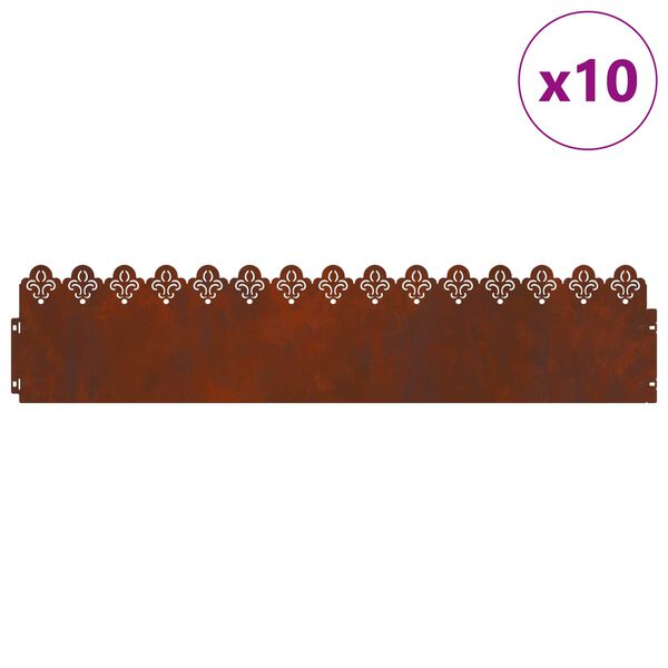 vidaXL Gr&auml;skanter 10 pcs Rostig 103 x 0,05 x 22 cm V&auml;derbest&auml;ndig st&aring;l