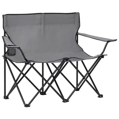 vidaXL 2-sits hopfällbar campingstol stål och tyg grå