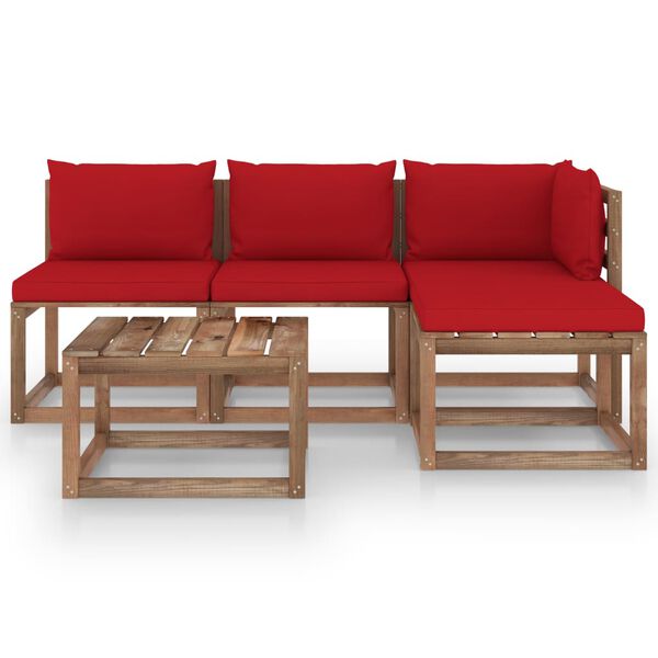 vidaXL Pallsoffgrupp med dynor 5 delar impregnerad furu