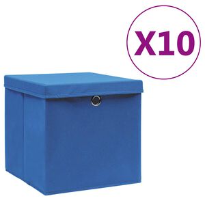 vidaXL F&ouml;rvaringsl&aring;dor med lock 10 st 28x28x28 cm bl&aring;