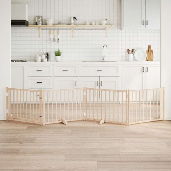 vidaXL Hundgrind med d&ouml;rr vikbar 4 paneler 320 cm massivt grantr&auml;