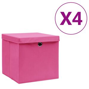 vidaXL F&ouml;rvaringsl&aring;dor med lock 4 st 28x28x28 cm rosa