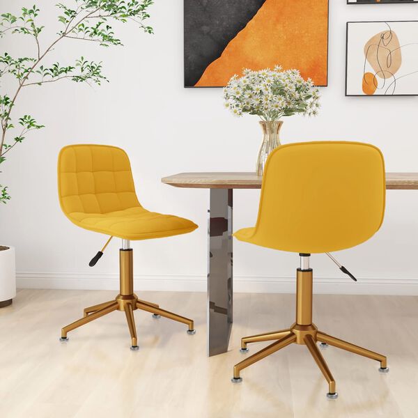 vidaXL Snurrbara matstolar 2 st senapsgul sammet