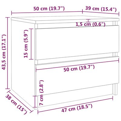 vidaXL Sängbord 2 st grå sonoma 50x39x43,5 cm konstruerat trä