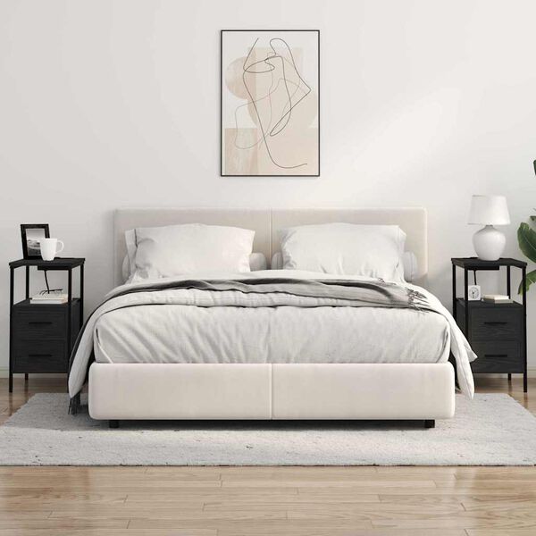 vidaXL Nattduksbord med l&aring;da Svart Ek 30 x 48 x 61 cm Konstruerat tr&auml;