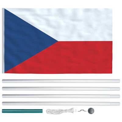 vidaXL Tjeckiens flagga och flaggstång i aluminium 6,2 m