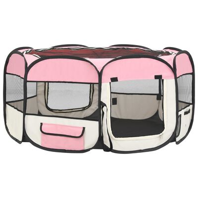 vidaXL Hopfällbar hundhage med väska rosa 145x145x61 cm