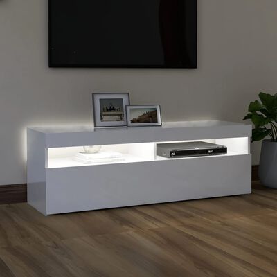 vidaXL TV-bänk med LED-belysning vit högglans 120x35x40 cm