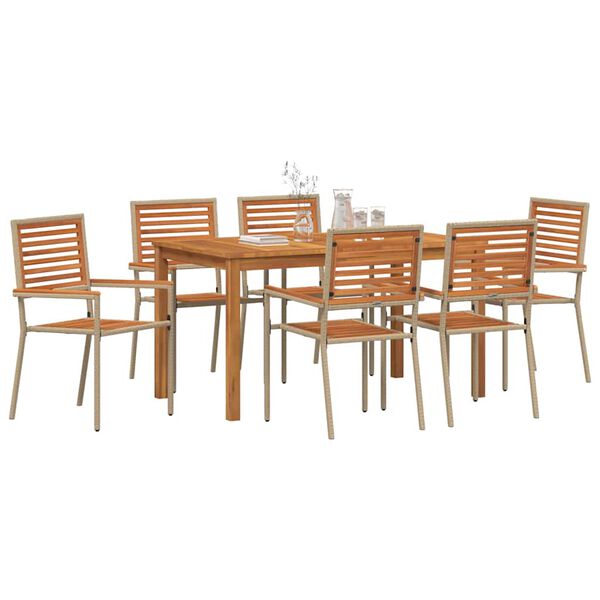 vidaXL Tr&auml;dg&aring;rdsm&ouml;belset 7 pcs Beige Massivt Akaciatr&auml;