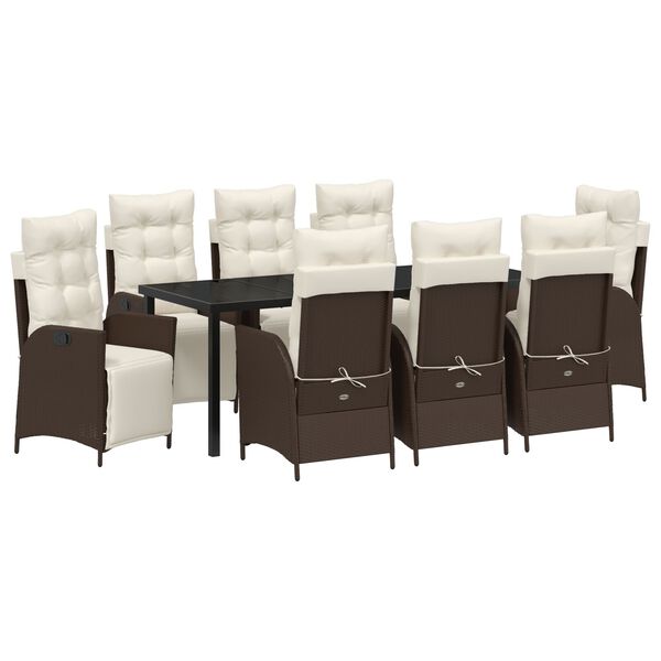 vidaXL Tr&auml;dg&aring;rdsm&ouml;belset med kudde 9 pcs Brun konstrotting