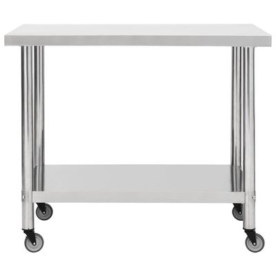 vidaXL Arbetsbord med hjul 100x60x85 cm rostfritt stål
