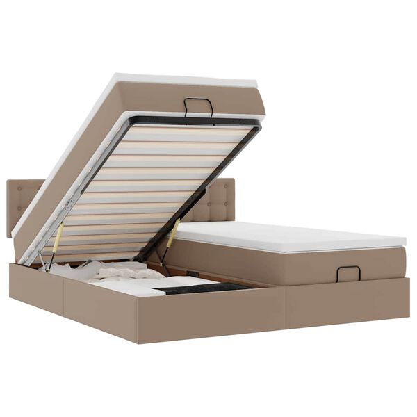 vidaXL Ottoman s&auml;ngram med madrasser cappuccino 200x200 cm konstl&auml;der