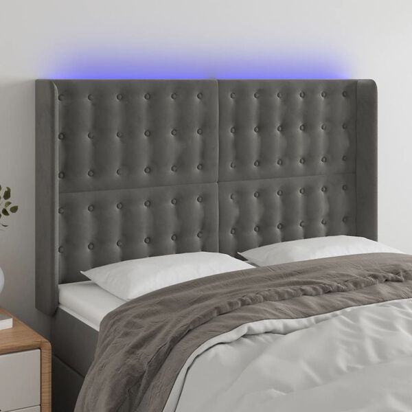 vidaXL S&auml;nggavel LED m&ouml;rkgr&aring; 147x16x118/128 cm sammet