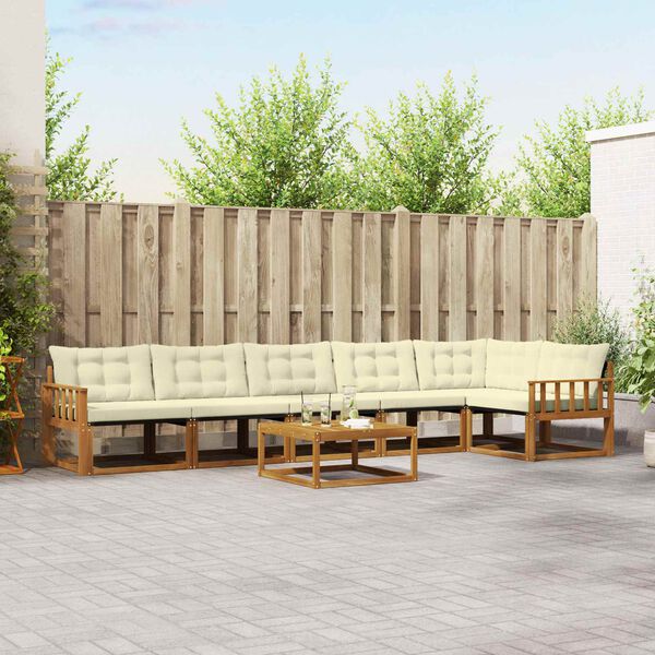 vidaXL Utomhussoffset med kudde 7 pcs Naturlig och Gr&auml;dde