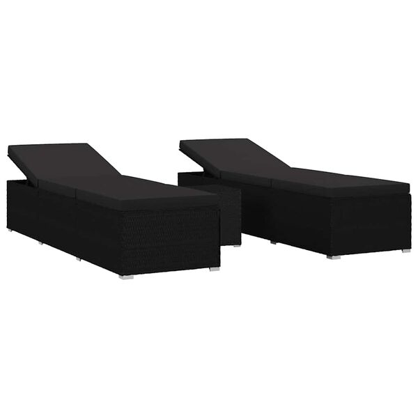 vidaXL Tr&auml;dg&aring;rd Solloungers Reclining 3 pcs Svart Poly rattan