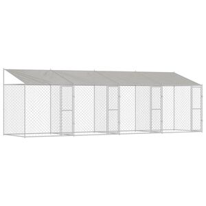 vidaXL Hundbur med tak Silver 800 x 200 x 256 cm St&aring;l och PE