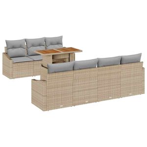 vidaXL Tr&auml;dg&aring;rdsm&ouml;belset med kudde 8 pcs Beige och Gr&aring;