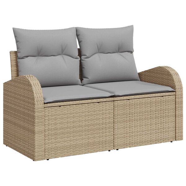 vidaXL Trädgårdsoffset med kudde 3 pcs beige och ljusgrå Poly rattan