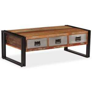 vidaXL Soffbord med 3 l&aring;dor massivt &aring;tervunnet tr&auml; 100x50x35 cm