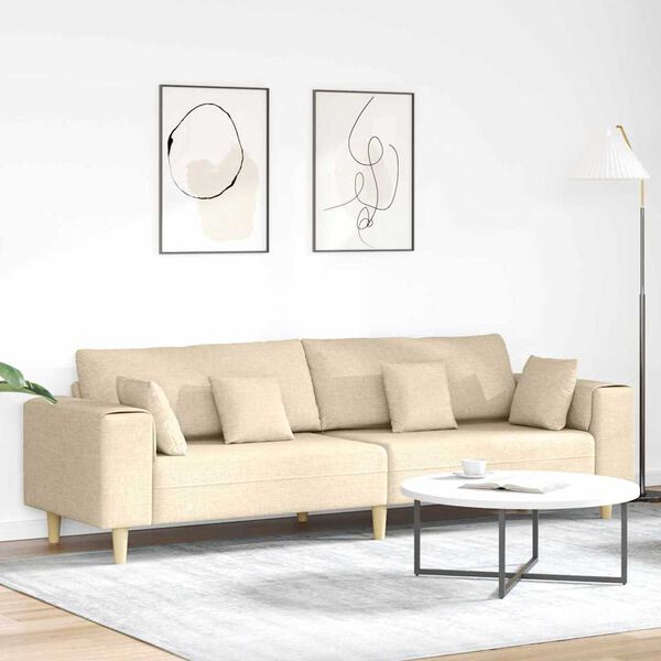vidaXL Soffa med kudde Kr&auml;m 250 x 77 x 76 cm tyg