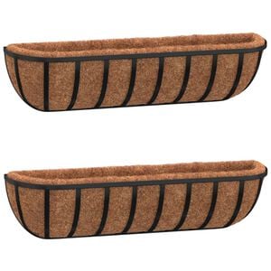 vidaXL Bloml&aring;dor 2 st med kokosfibrer svart 76x21x16 cm st&aring;l
