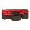 vidaXL Tr&auml;dg&aring;rdsoffset med kudde 6 pcs Brun Poly rattan