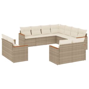 vidaXL Loungegrupp f&ouml;r tr&auml;dg&aring;rden m. dynor 11 delar beige konstrotting