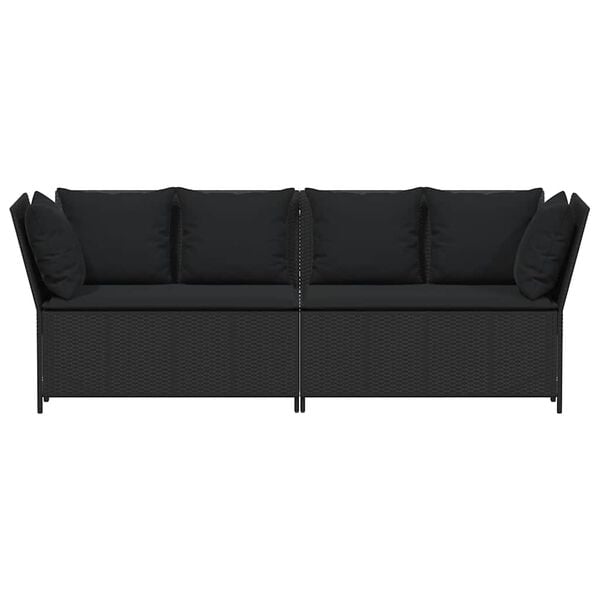vidaXL Trädgårdssoffa med dynor svart konstrotting