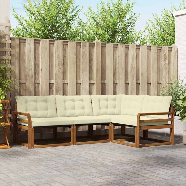 vidaXL Utomhussoffset med kudde 4 pcs Naturlig och Gr&auml;dde