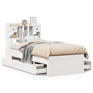 vidaXL S&auml;ng med bokhylla utan madrass vit 75x190cm massiv furu