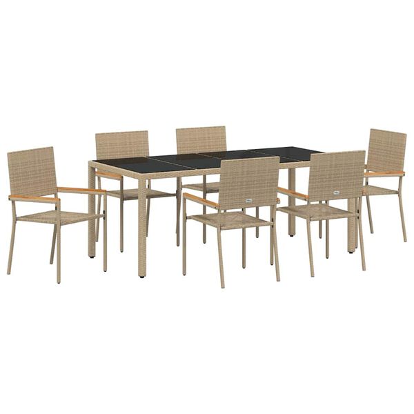 vidaXL Tr&auml;dg&aring;rdsm&ouml;belset 7 pcs Beige konstrotting