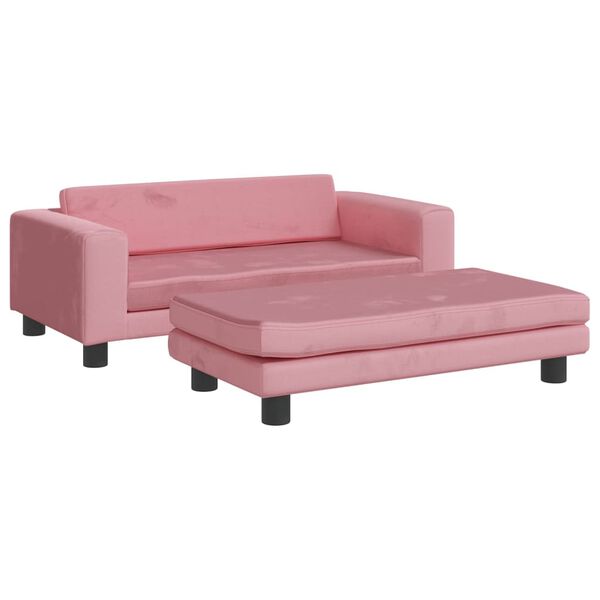 vidaXL Barnsoffa med fotpall rosa 100x50x30 cm sammet
