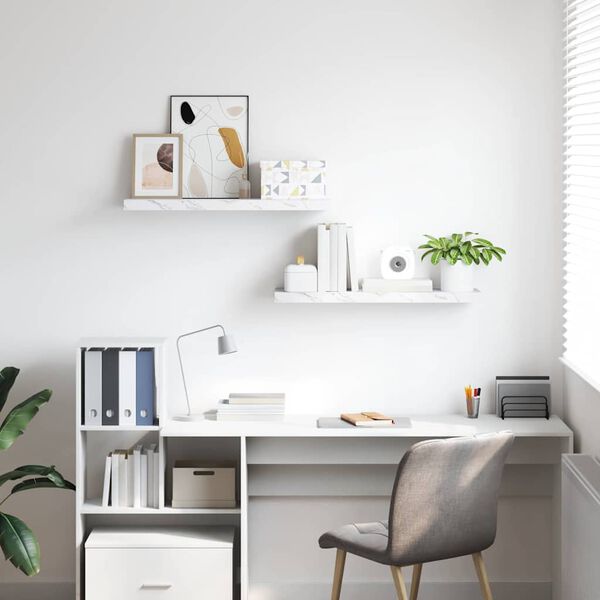 vidaXL V&auml;gg hylla 2 pcs Vit marmor 80 x 23,5 x 4 cm Konstruerat tr&auml;