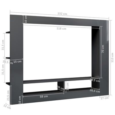 vidaXL TV-bänk grå högglans 152x22x113 cm konstruerat trä
