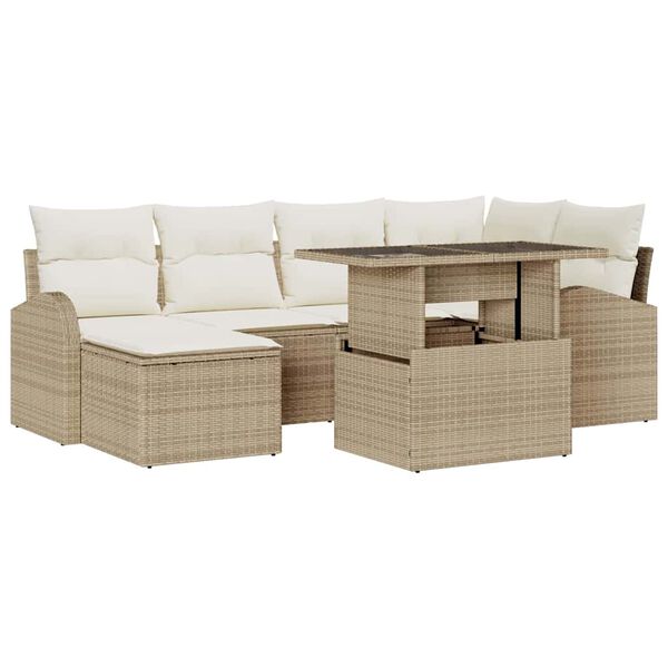 vidaXL Tr&auml;dg&aring;rdsoffset med lagring 7 pcs Beige Poly rattan