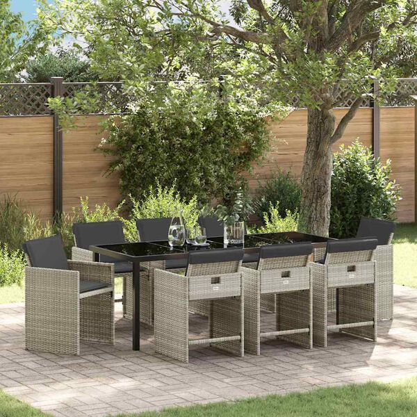 vidaXL Tr&auml;dg&aring;rdsm&ouml;belset 9 pcs Ljusgr&aring; konstrotting