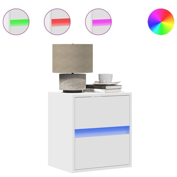 vidaXL Väggmonterade sängbord med LED-lampor 2 st vit