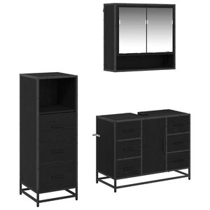 vidaXL Badrumsm&ouml;belset 3 st Svart Ek 80 x 33 x 60 cm Konstruerat tr&auml;