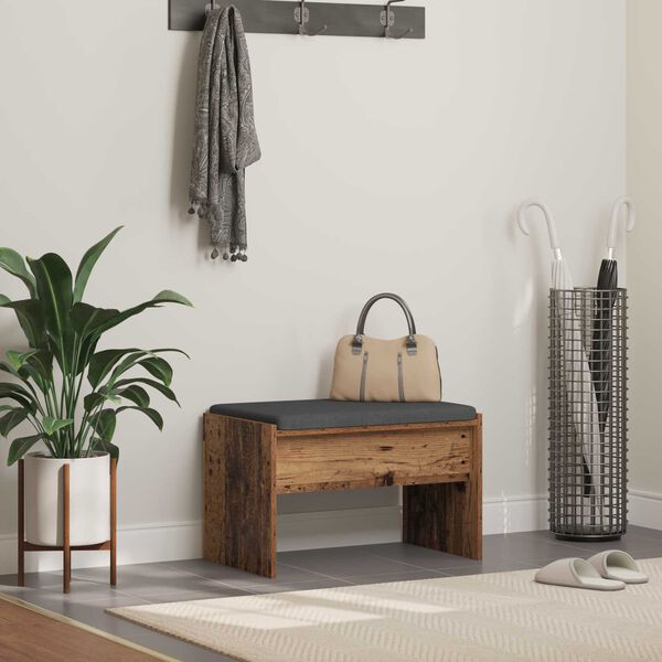 vidaXL Hallb&auml;nk med kudde Gammalt tr&auml; 63 x 38 x 40 cm