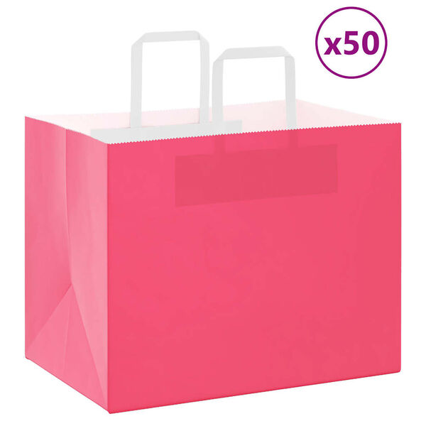 vidaXL Pappersp&aring;sar 50 st med handtag rosa 32x22x24 cm