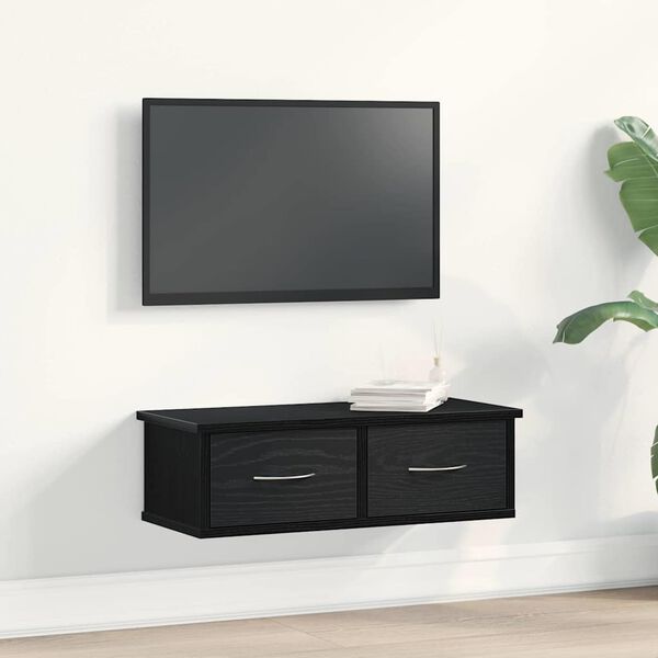 vidaXL Väggskåp med låda Svart Ek 60 x 26 x 18,5 cm Konstruerat trä